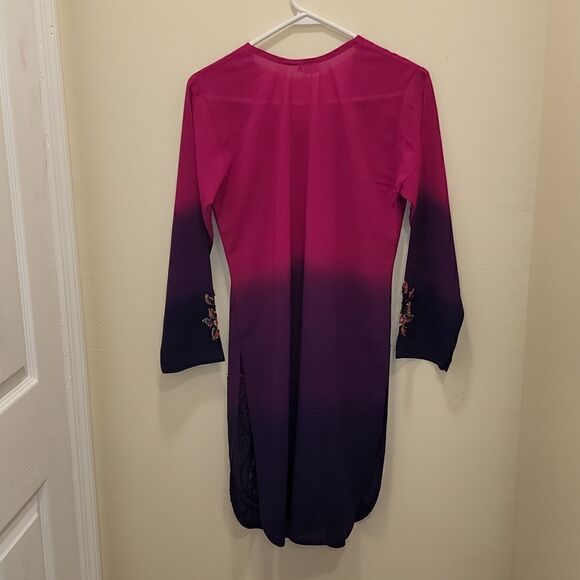 SHAAN Tunic/Dress‎ Style Top Beautiful Beading,Side Slits, Ombre Fade - Picture 6 of 10